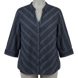 Faded Glory Women Blouse Plus 26W / 28W Gray Black Striped Cotton Career Office